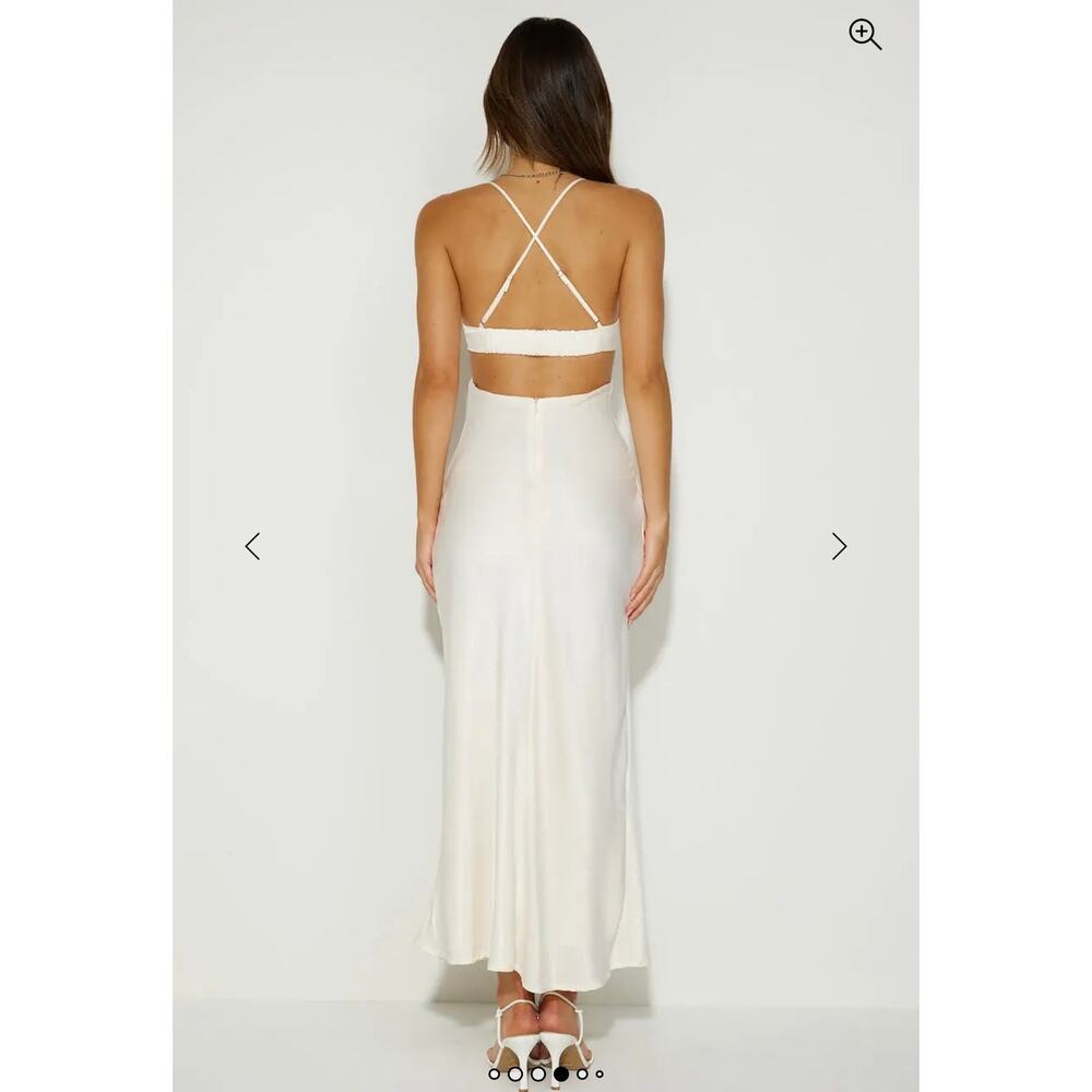 Hello Molly Champagne Satin Maxi Dress Magic In Her Vibe Open Back M Coquette - Picture 3 of 10